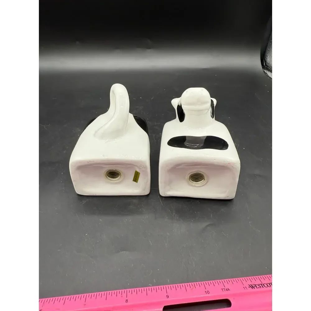 Vintage Black & White Cow Salt & Pepper Shaker Made In Taiwan 3D Effect